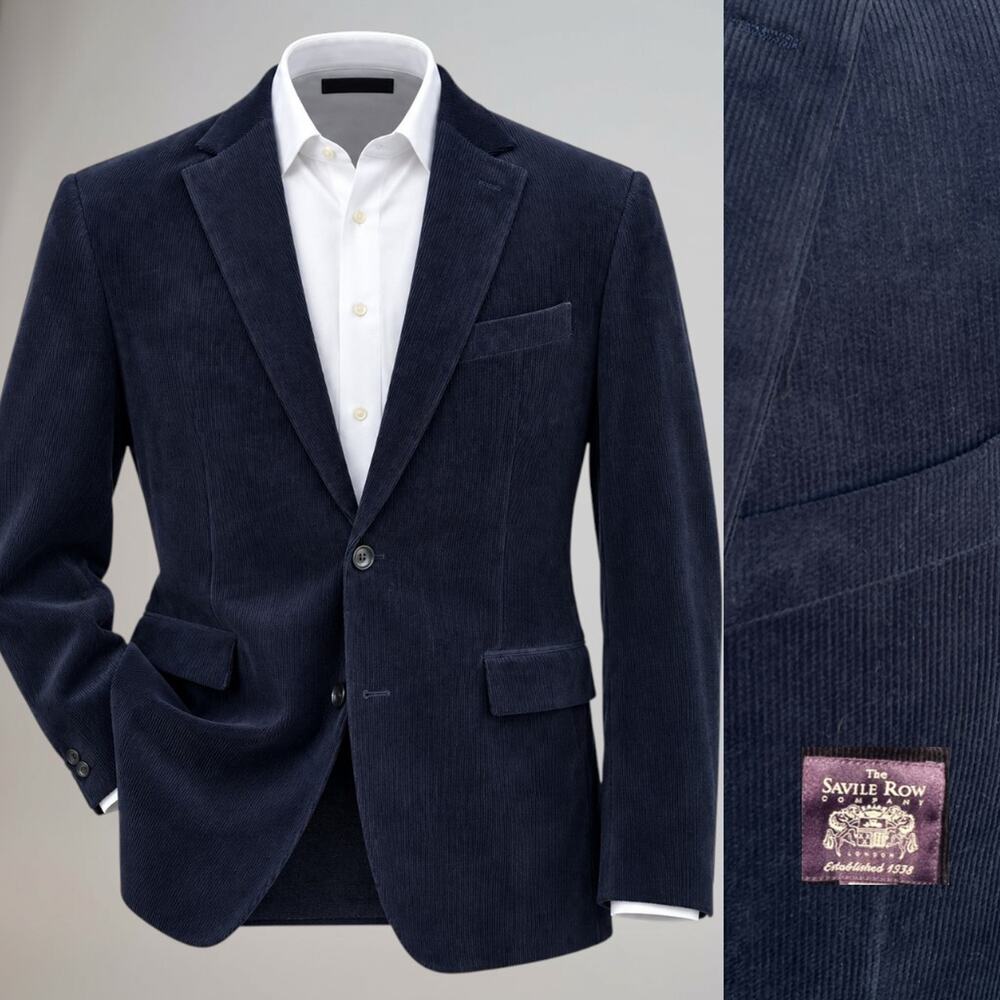 Saville Row Cotton Corduroy Sport Coat 40R Navy Blue Blazer
